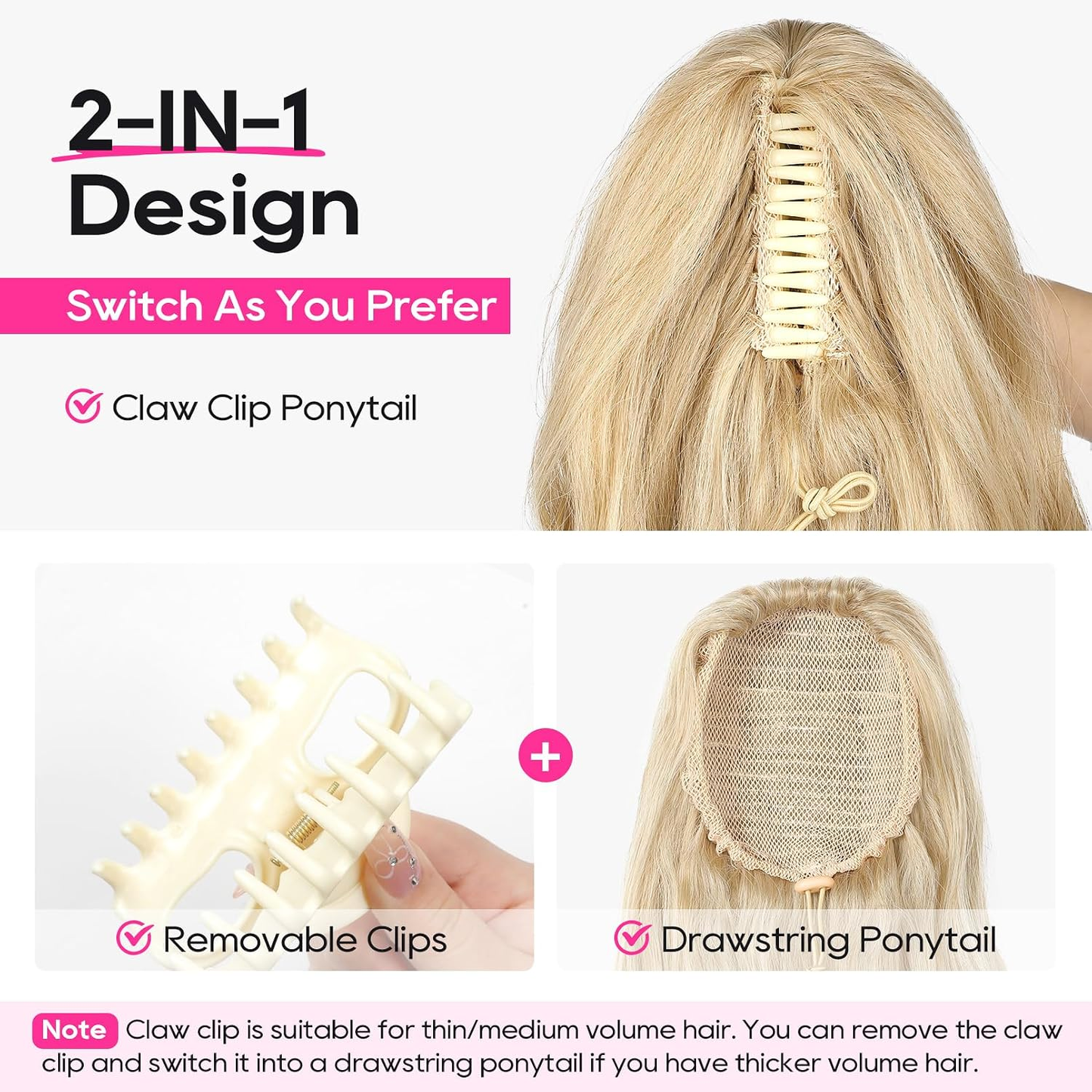 Summer Hair Refresh – 24-Inch Wavy Claw Clip Ponytail Extension
