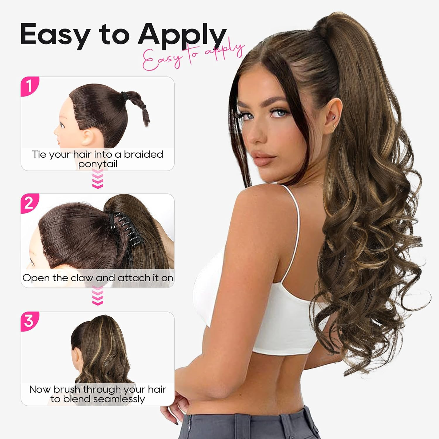 Summer Hair Refresh – 24-Inch Wavy Claw Clip Ponytail Extension