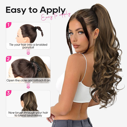 Summer Hair Refresh – 24-Inch Wavy Claw Clip Ponytail Extension