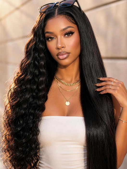 13x4 Pre-Cut Lace Beach-Ready 2-In-1 Straight To Water Wave Glueless 100% Human Hair Wig