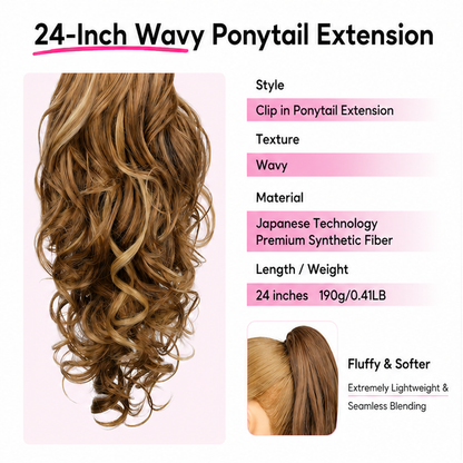 Summer Hair Refresh – 24-Inch Wavy Claw Clip Ponytail Extension