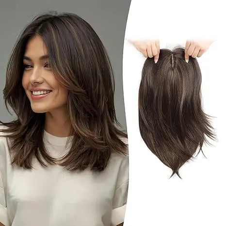 Large Base Hair Topper with Bangs – Synthetic Hair Piece for Thinning Hair