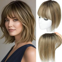 🔥SMedium Brown Mix Blonde with Dark Brown Rootilver Blonde